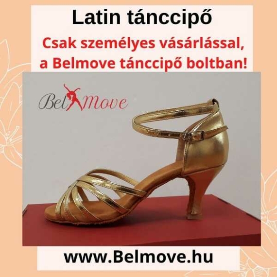 LC13 Belmove Latin tánccipő arany színben 7 cm-es sarokkal