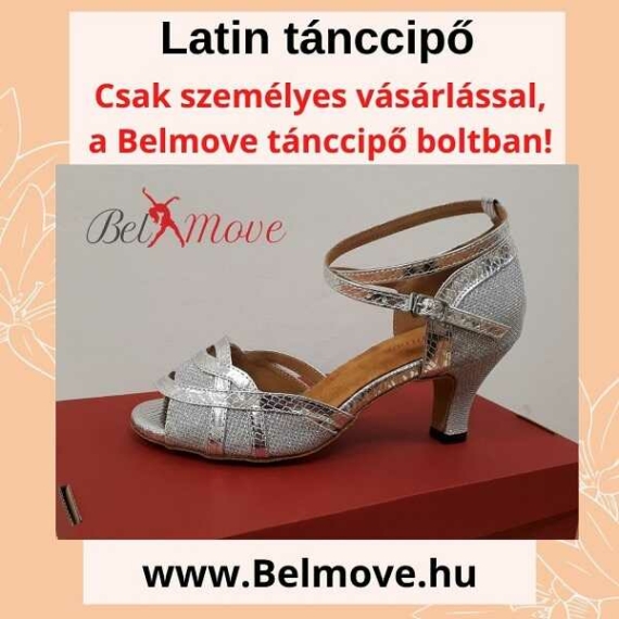 LC3 Belmove Latin tánccipő bokapántos, ezüst színben