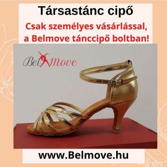 TC13 Belmove Társastánc cipő arany színben 7 cm-es sarokkal