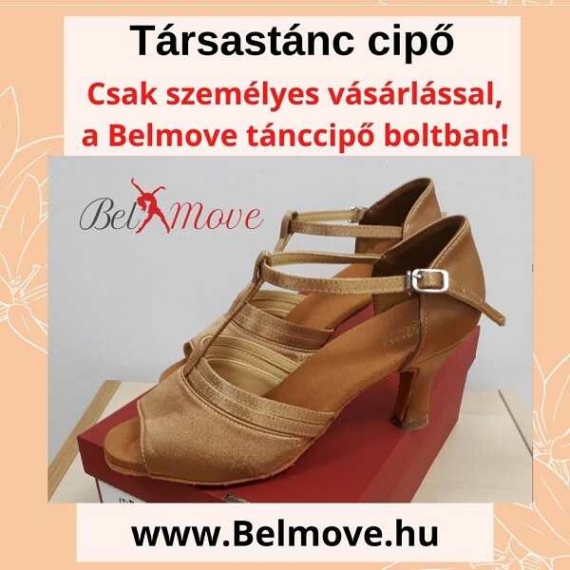 TC15 Belmove Társastánc cipő T pántos, beige színben